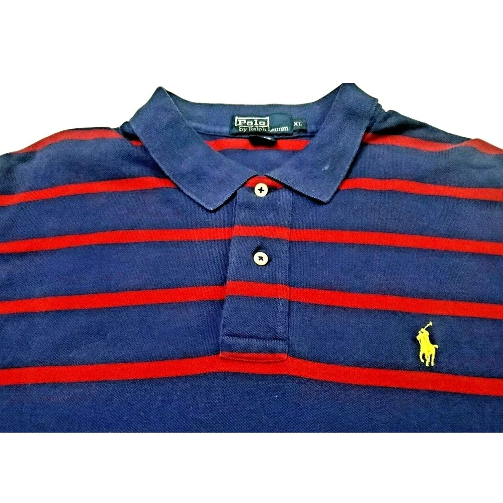 Ralph Lauren Polo Shirt Men's XL Purple‎ Striped Short Sleeve Cotton Polo